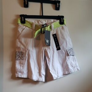 Enyce Green and White Relaxed Fit Shorts with Vibrant Belt